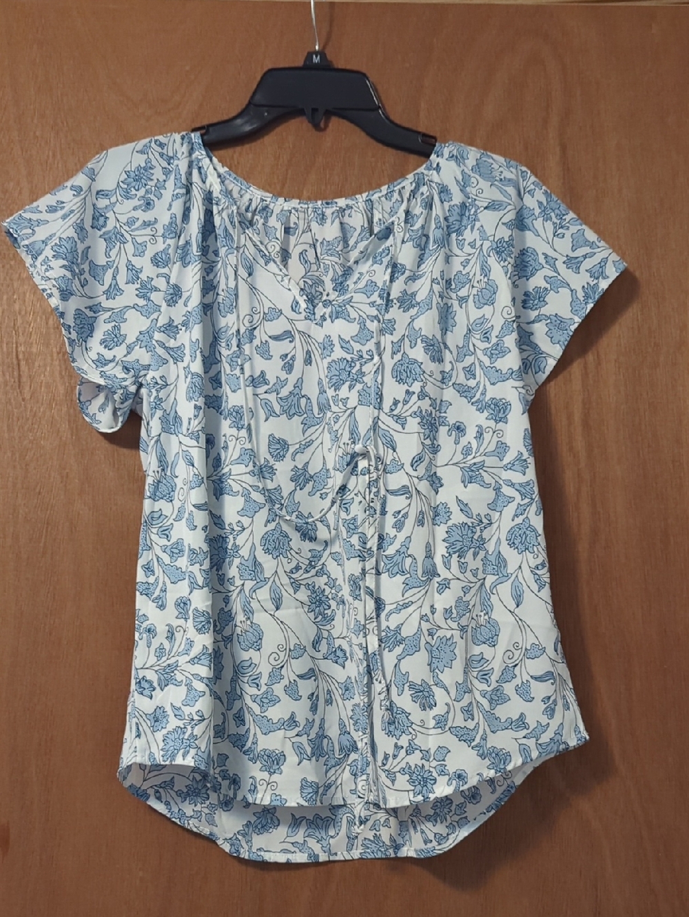 Women's Blue Floral Peasant Top